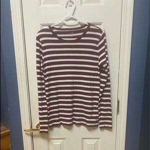 Women's Gap Large Thermal Long Sleeve T-shirt Top Red White Stripes Stretches.